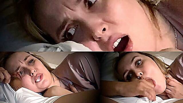 Stepson woke stepmom up with his dick, but she continued to pretend and did not wake up