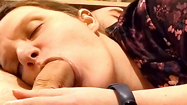 She Sucks and Smears Her Young Lover's Sperm in a Selfie