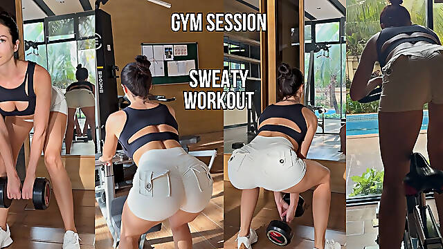 Gym Workout in Sexy Top and Tight Shorts