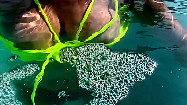 Artemisia Love Flashing Her Perfect Big Tits Underwater and Smoking a Cigarette