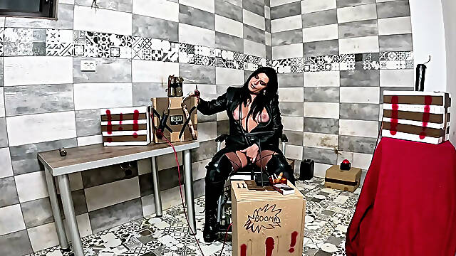 Dominant Leather MILF in Cold Room. Smoking, BDSM Boots, Cigar and Boom Orgasm
