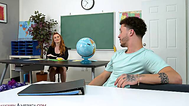 Hardcore fucking on the office table with cute redhead Madison Morgan